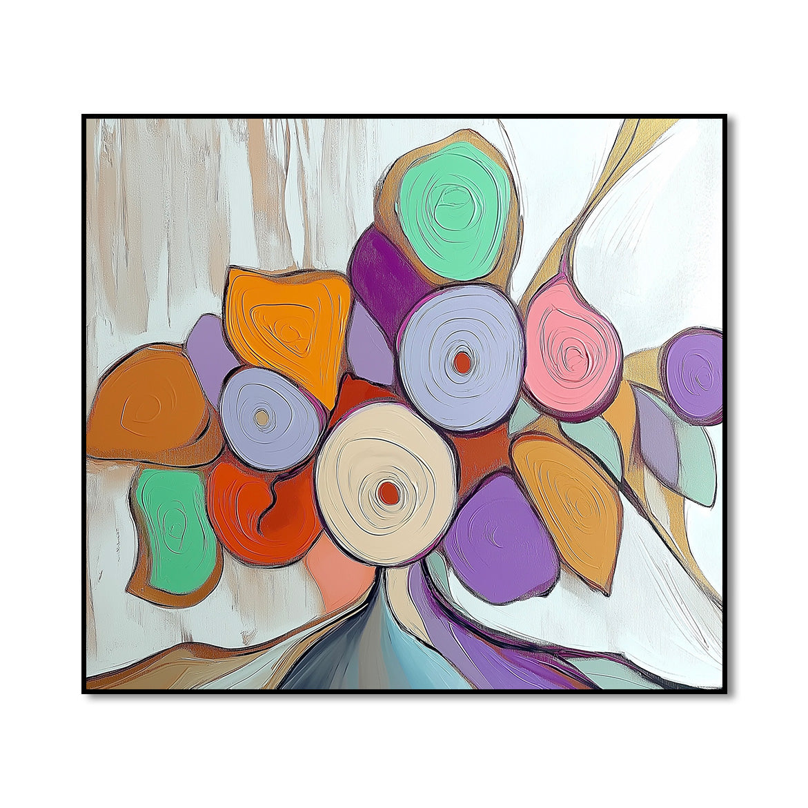 Whirl of Bloom- Colorful Abstract Flower Painting Modern Whimsical Floral Wall Art