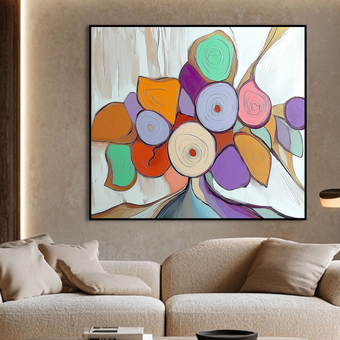Whirl of Bloom- Colorful Abstract Flower Painting Modern Whimsical Floral Wall Art