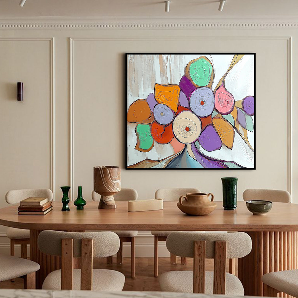 Whirl of Bloom- Colorful Abstract Flower Painting Modern Whimsical Floral Wall Art