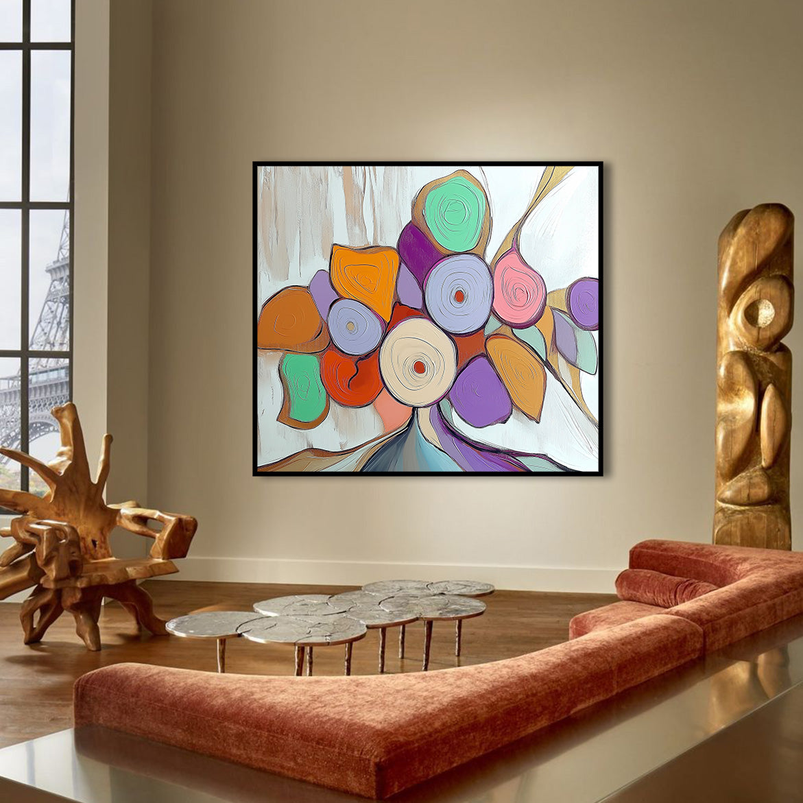 Whirl of Bloom- Colorful Abstract Flower Painting Modern Whimsical Floral Wall Art