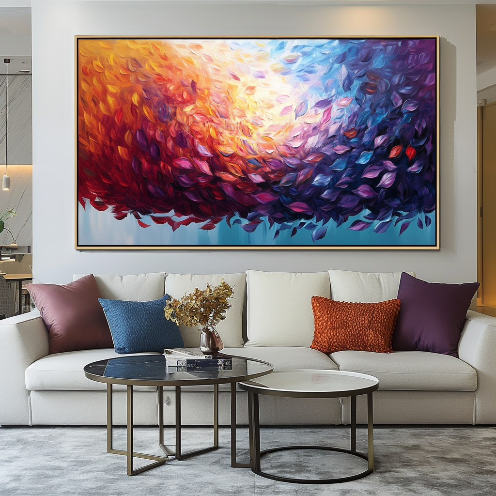 Whirlwind of Petals-Textured Abstract Floral Oil Painting for Modern Interiors