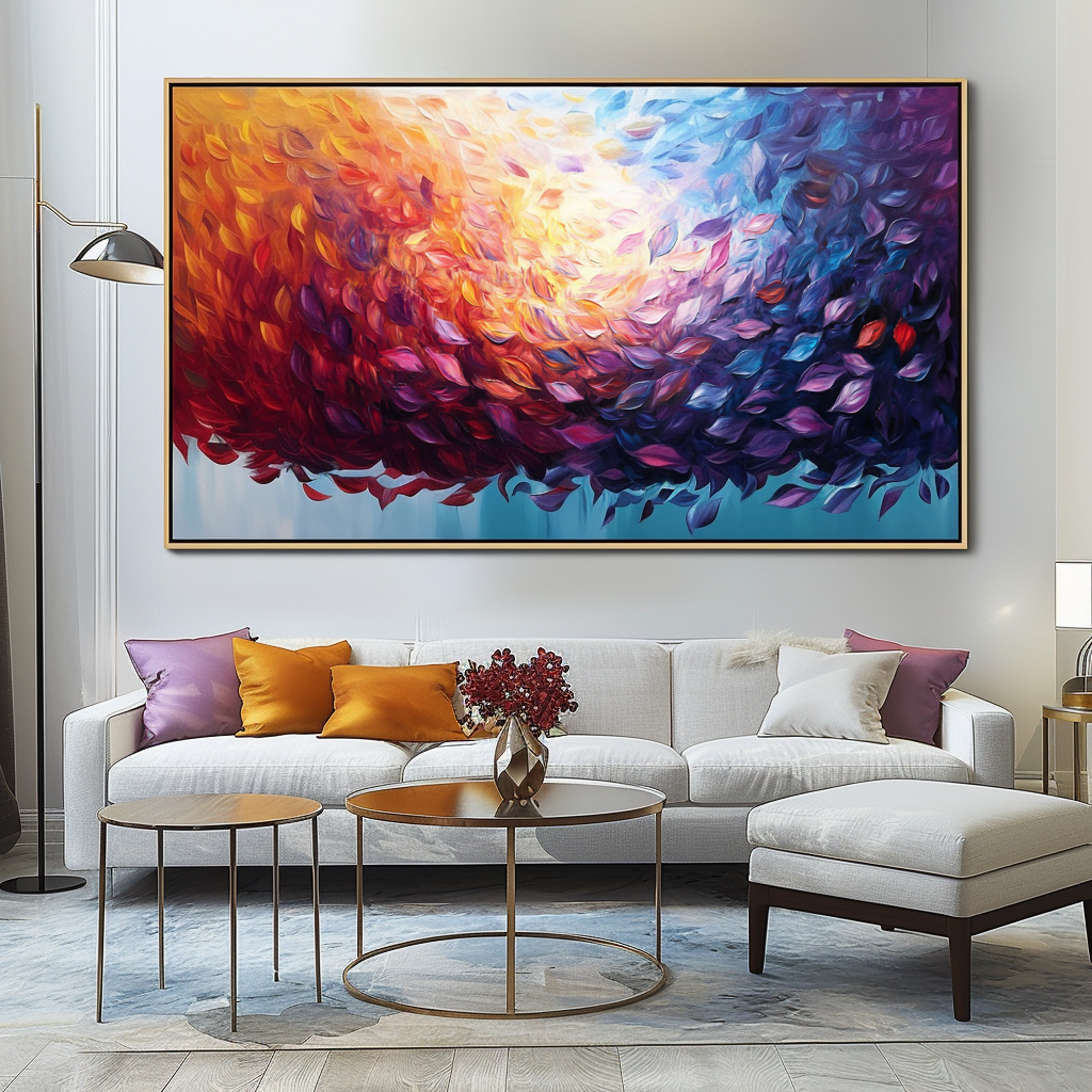 Whirlwind of Petals-Textured Abstract Floral Oil Painting for Modern Interiors