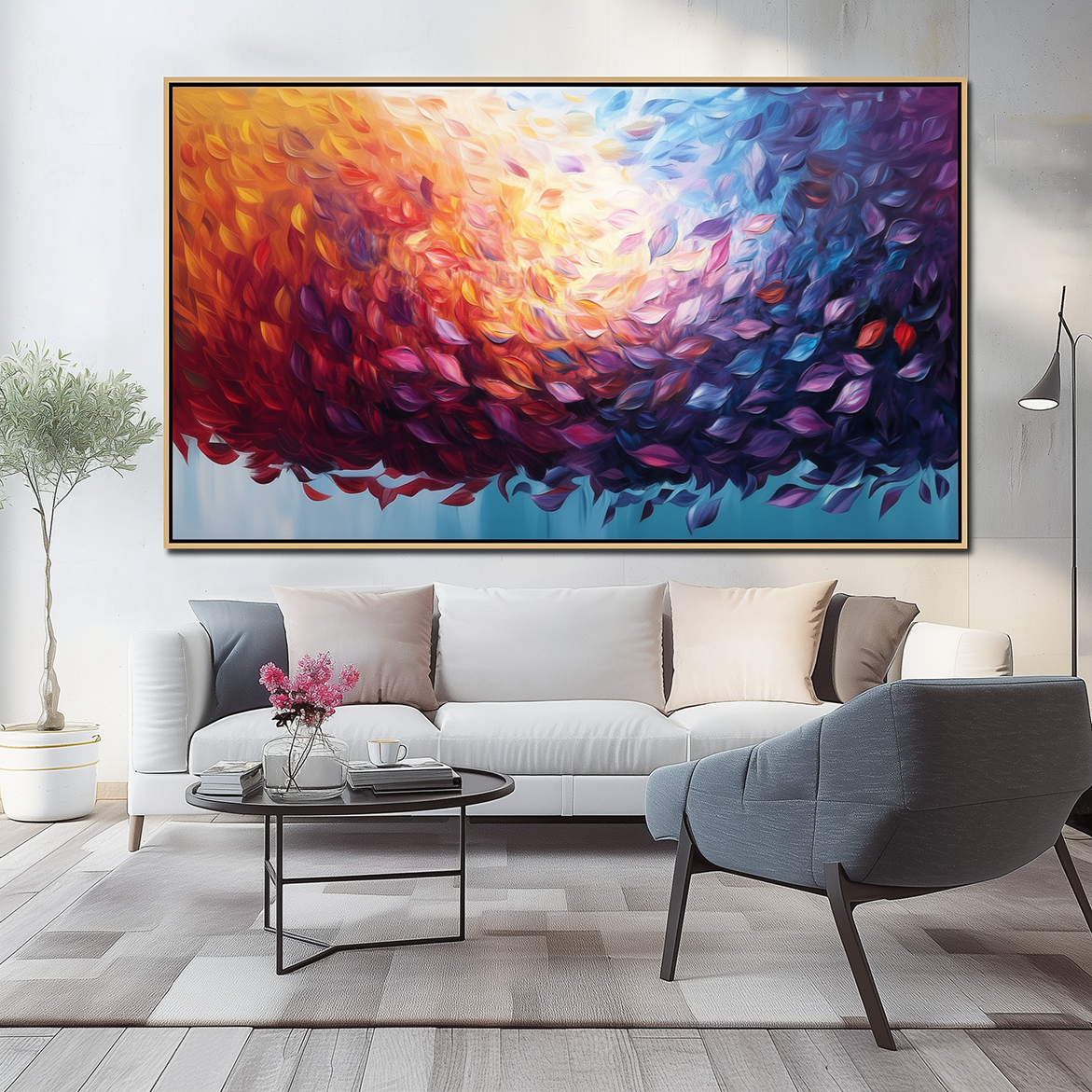 Whirlwind of Petals-Textured Abstract Floral Oil Painting for Modern Interiors