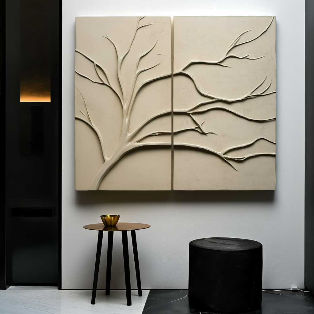 Whispering Branches-3D Textured Branch Diptych Wall Art, Wabi-Sabi Neutral Relief Decor for Minimalist Home