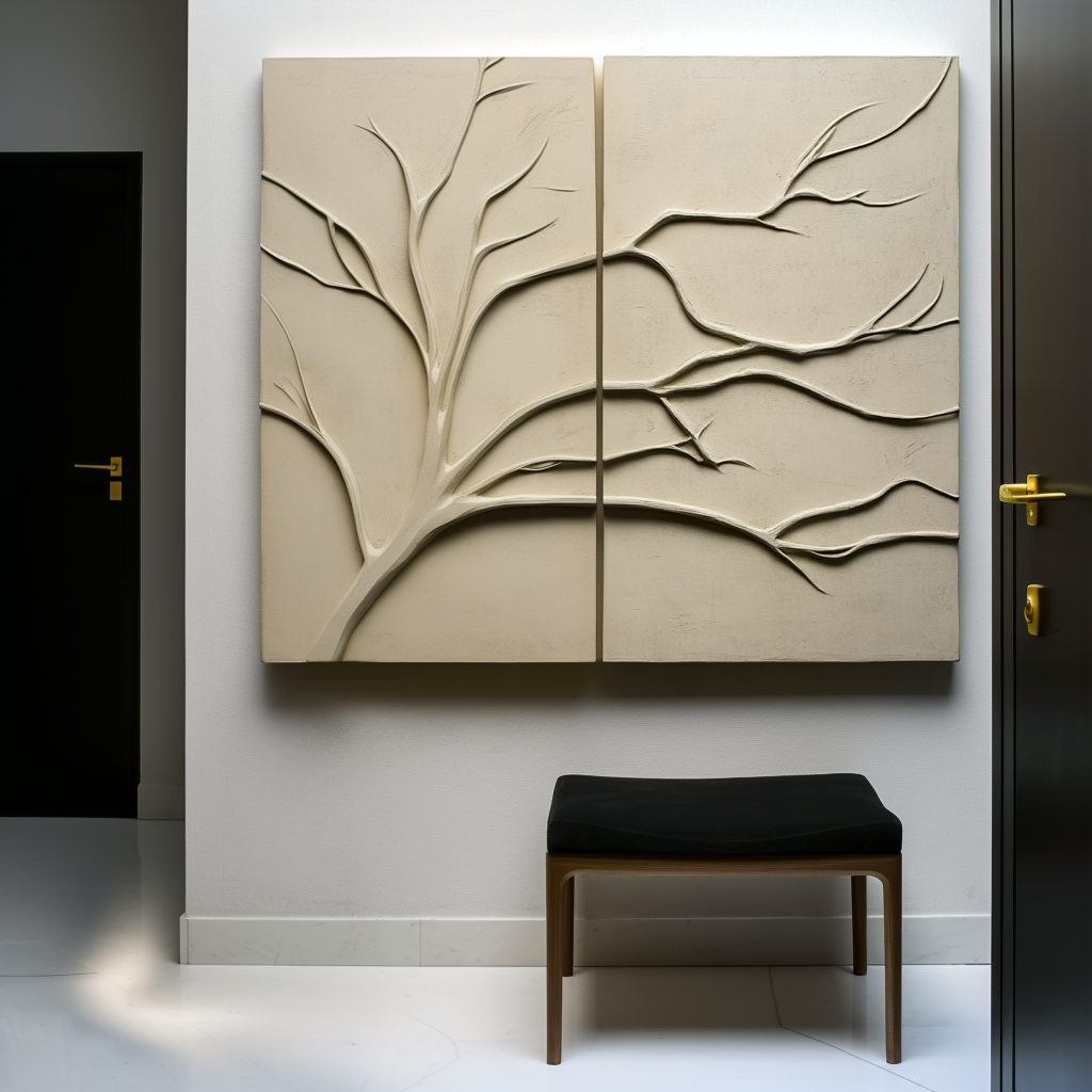 Whispering Branches-3D Textured Branch Diptych Wall Art, Wabi-Sabi Neutral Relief Decor for Minimalist Home