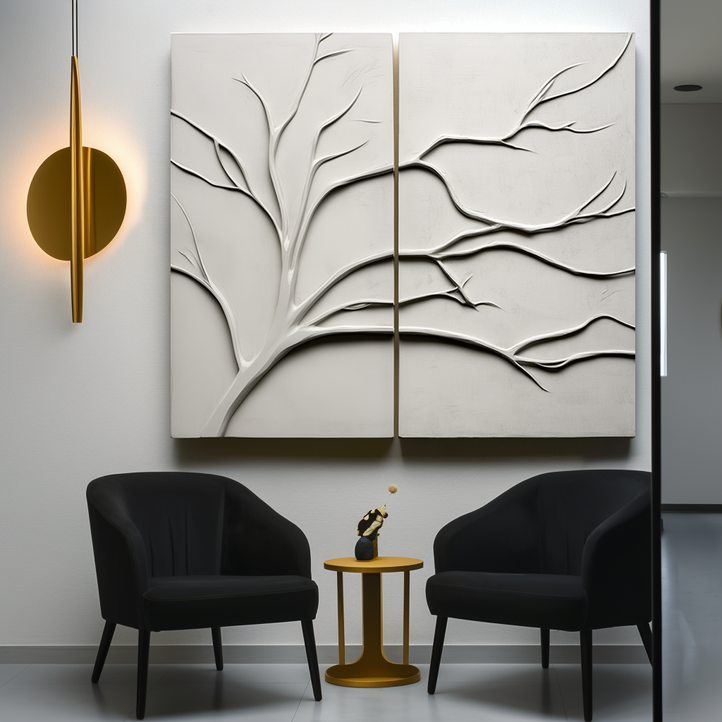 Whispering Branches-3D Textured Branch Diptych Wall Art, Wabi-Sabi Neutral Relief Decor for Minimalist Home