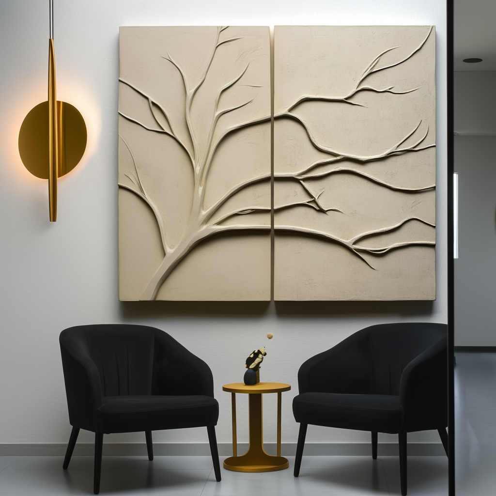 Whispering Branches-3D Textured Branch Diptych Wall Art, Wabi-Sabi Neutral Relief Decor for Minimalist Home