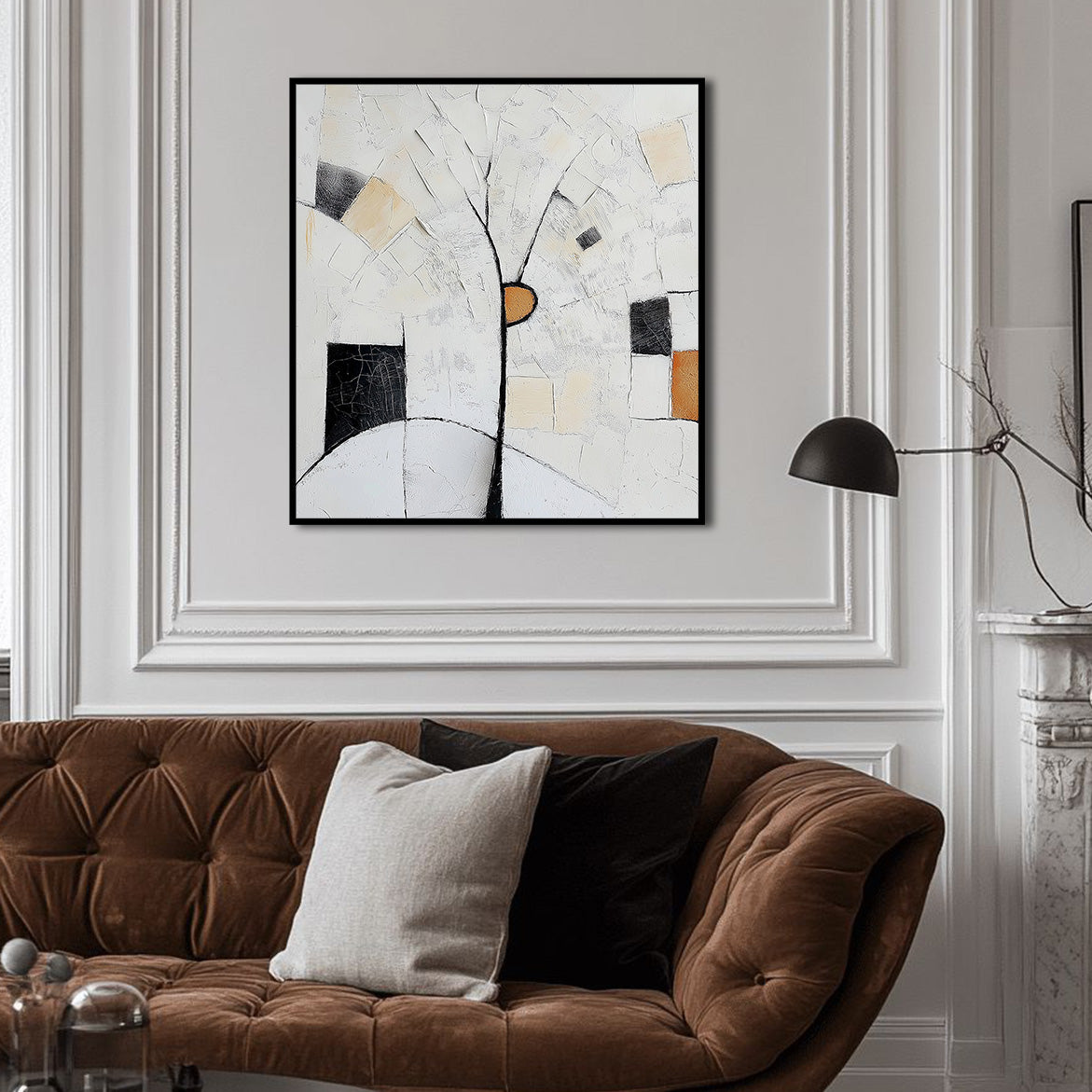 Whispering Geometry - Minimalist Abstract Tree Wall Art Textured Neutral Geometric Painting