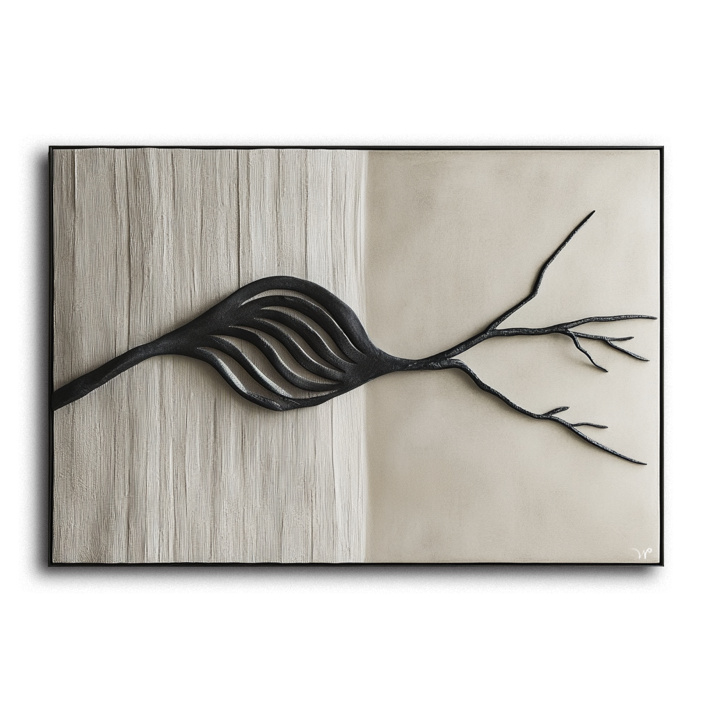 Whispering Growth-Abstract Tree Branch Textured 3D Neutral Canvas Wall Art