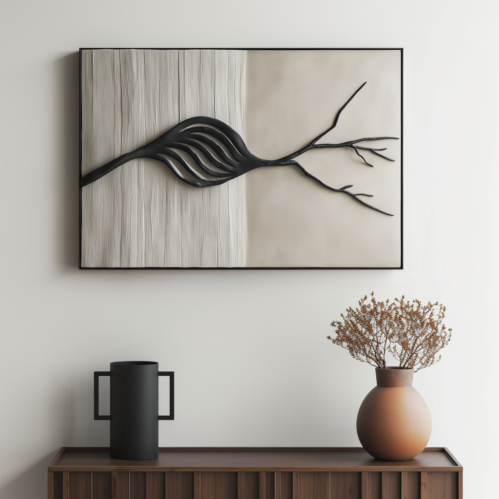 Whispering Growth-Abstract Tree Branch Textured 3D Neutral Canvas Wall Art