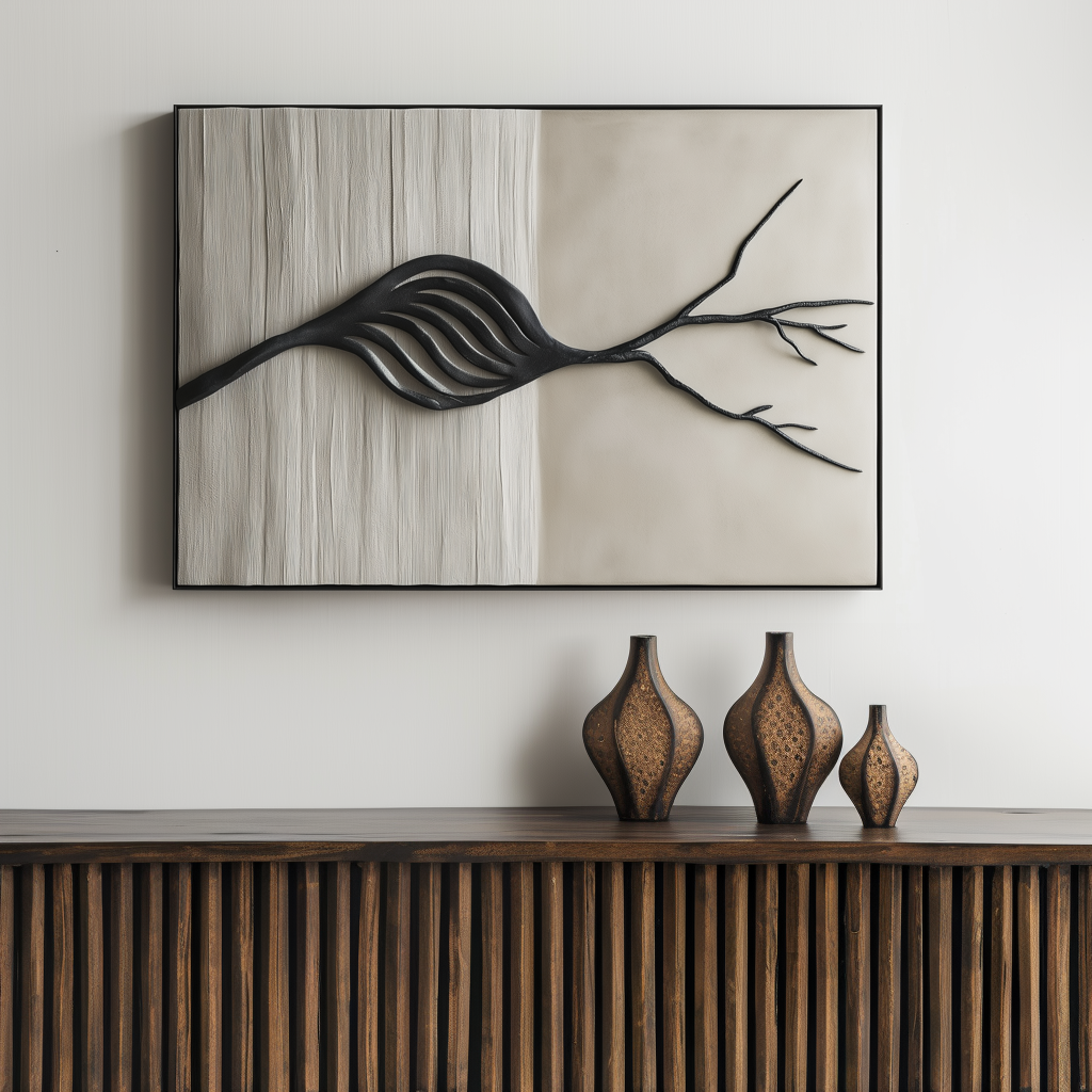 Whispering Growth-Abstract Tree Branch Textured 3D Neutral Canvas Wall Art