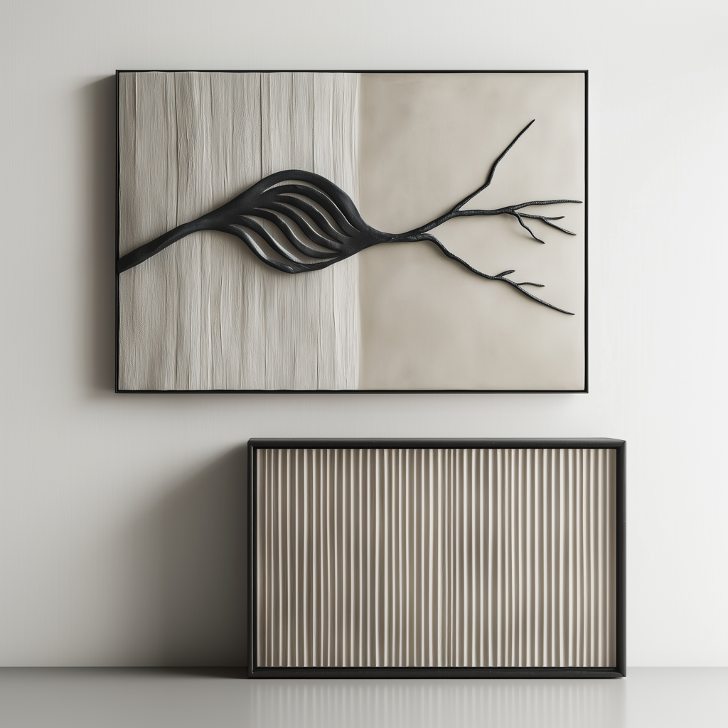 Whispering Growth-Abstract Tree Branch Textured 3D Neutral Canvas Wall Art