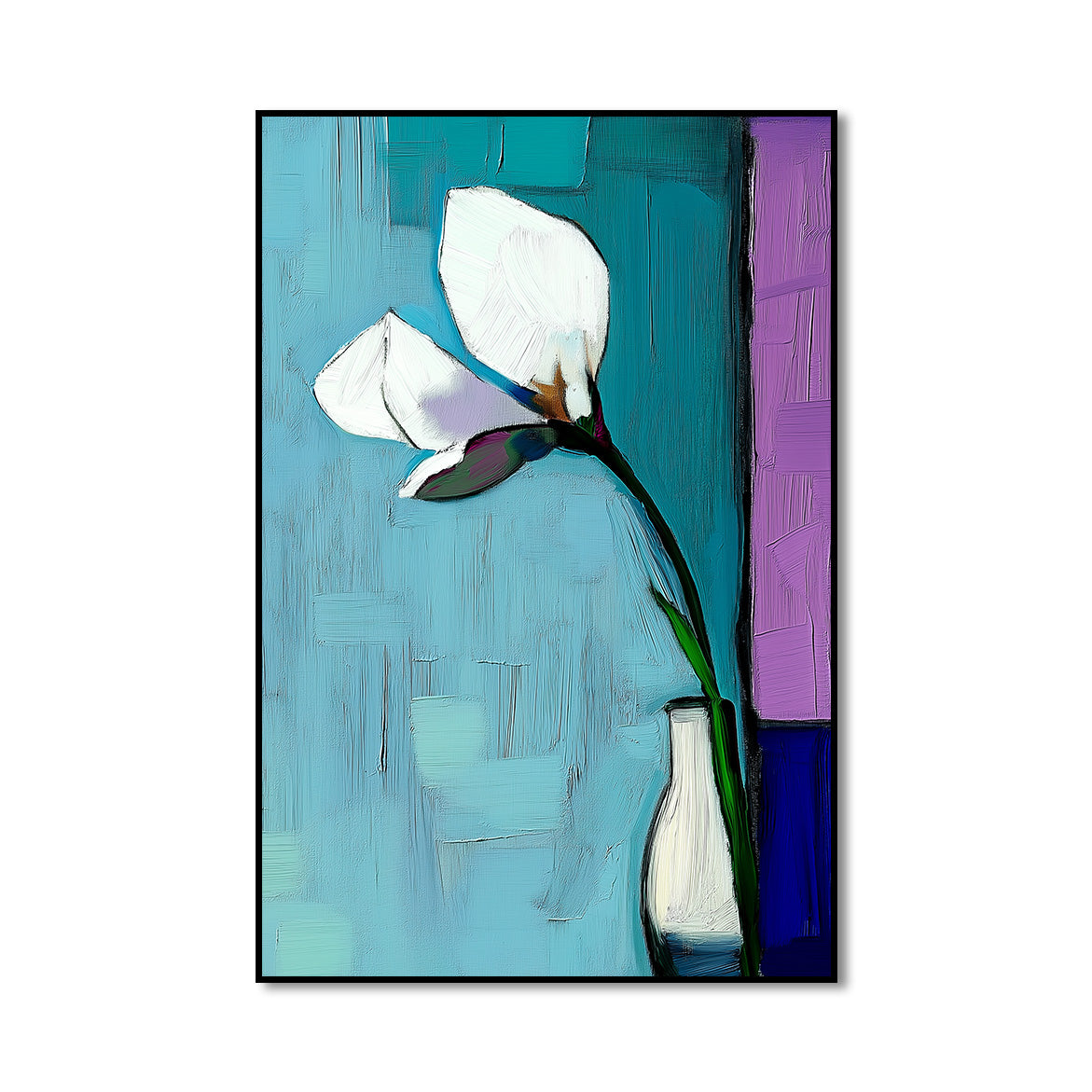 Whispering Light - Abstract White Flower Painting Modern Floral Vase Wall Art Vertical