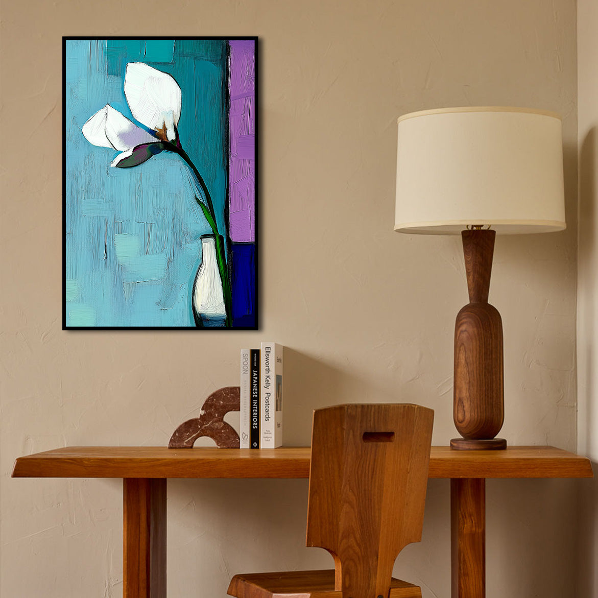 Whispering Light - Abstract White Flower Painting Modern Floral Vase Wall Art Vertical