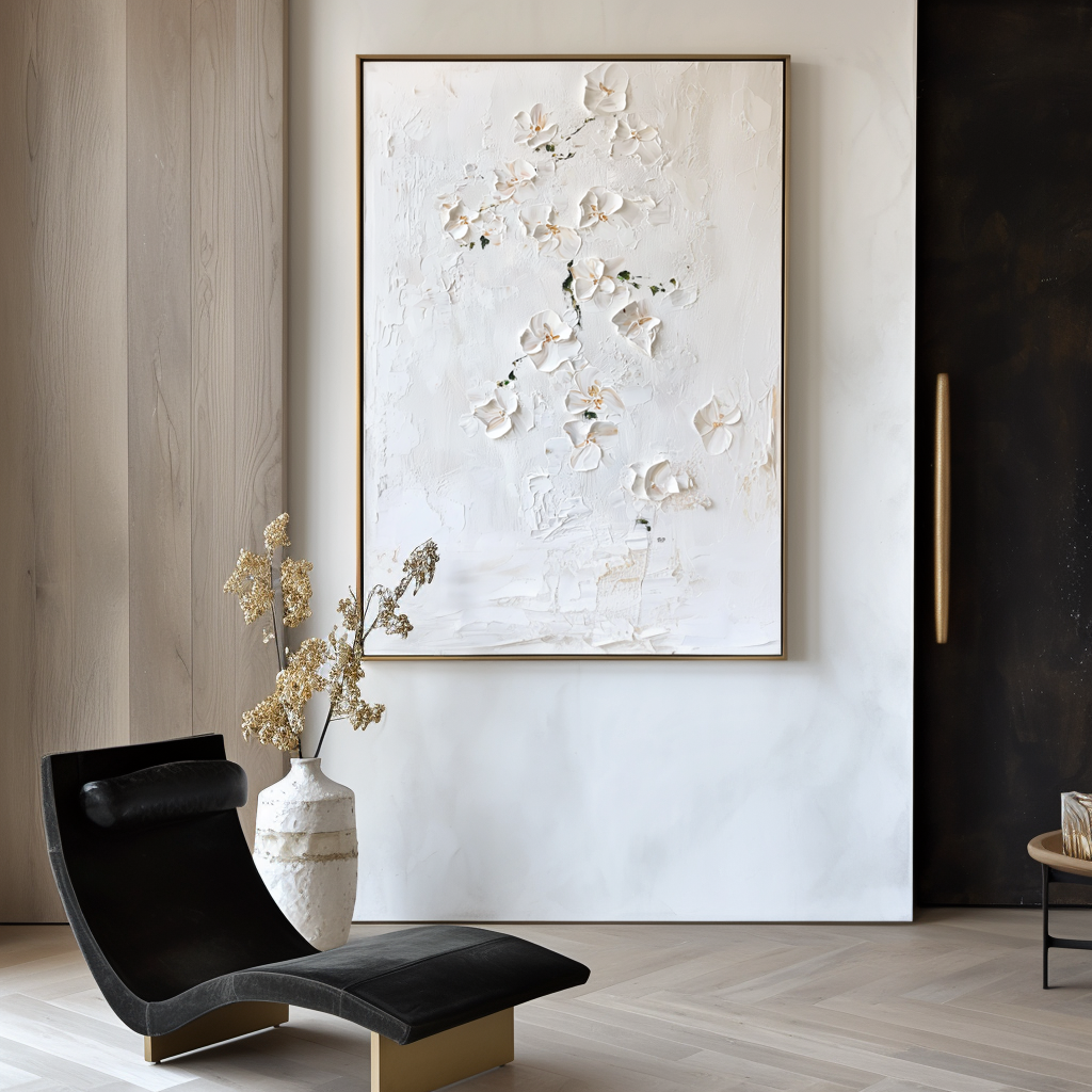 Whispering Orchids-White Orchid Textured Oil Painting | Minimalist Floral Wall Art