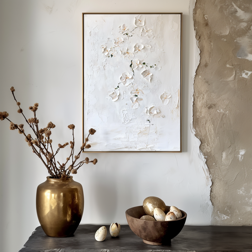 Whispering Orchids-White Orchid Textured Oil Painting | Minimalist Floral Wall Art