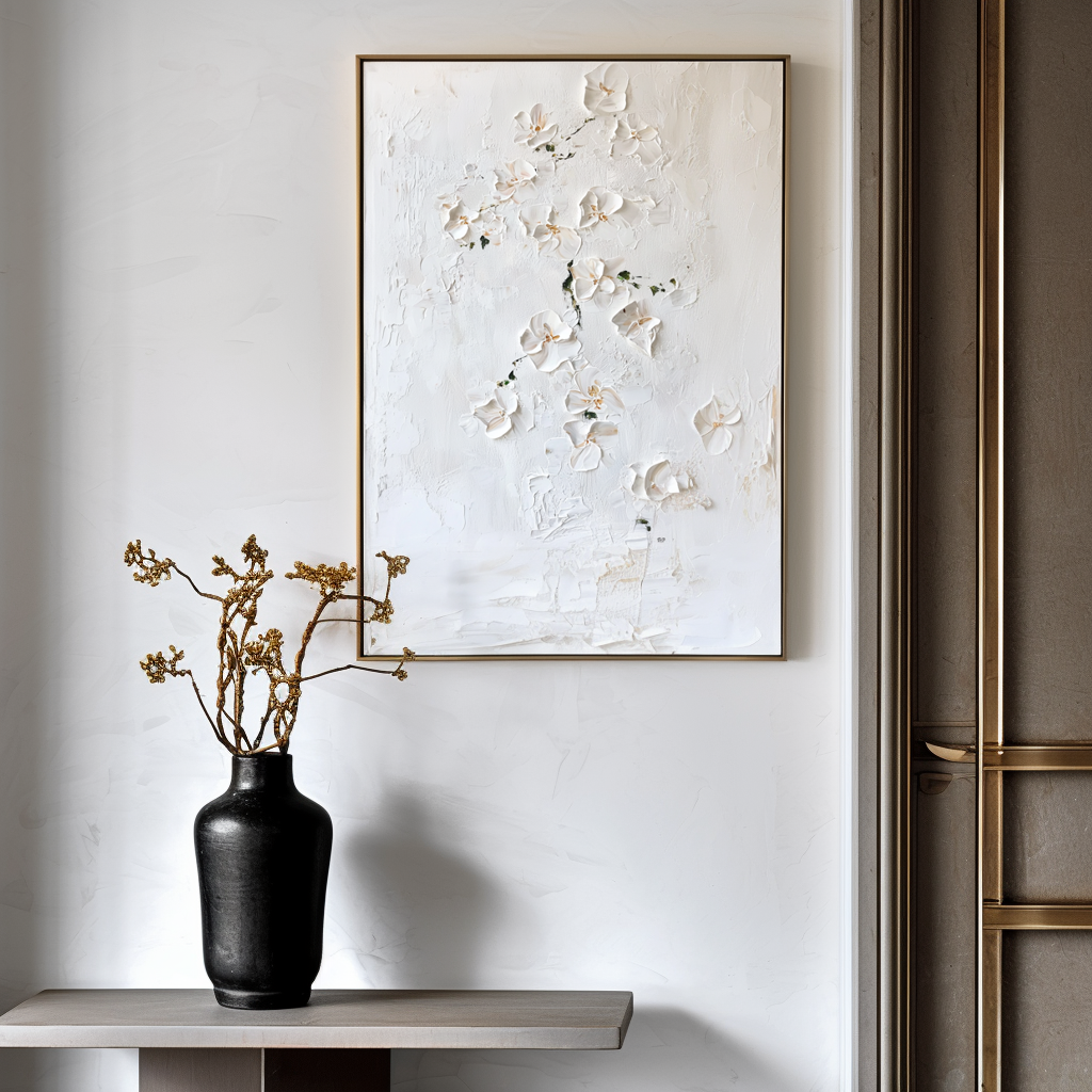 Whispering Orchids-White Orchid Textured Oil Painting | Minimalist Floral Wall Art