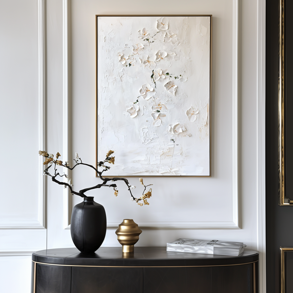 Whispering Orchids-White Orchid Textured Oil Painting | Minimalist Floral Wall Art