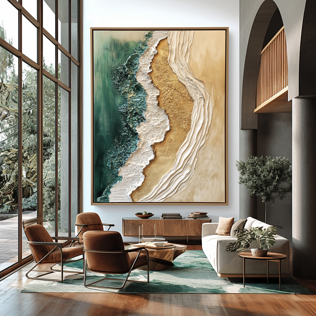 Whispering Shore – Plaster Art Texture Painting Textured Ocean Meets Sand Wall Art
