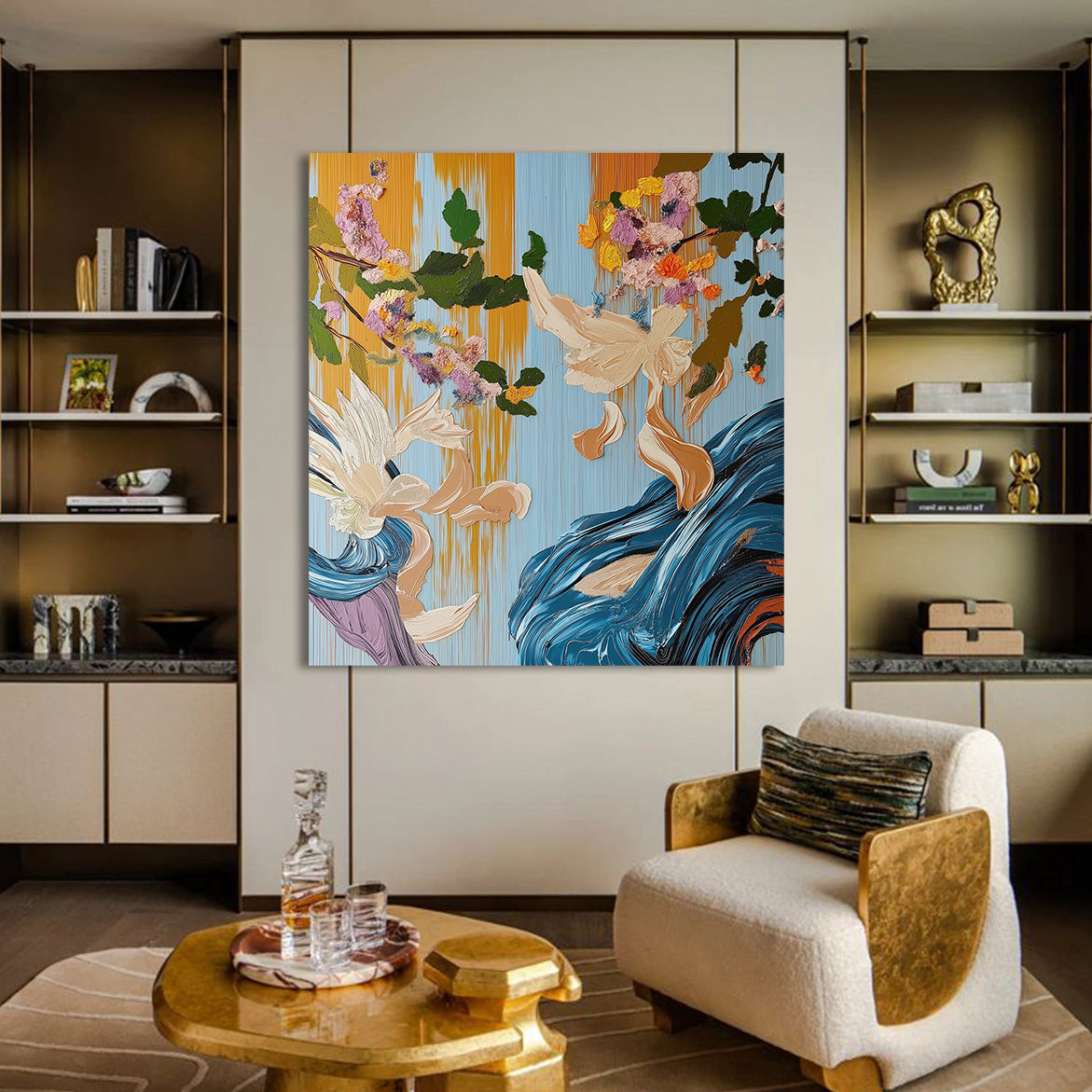 Whispers in Bloom - Textured Abstract Floral Oil Painting Large Hand-Painted Canvas Art