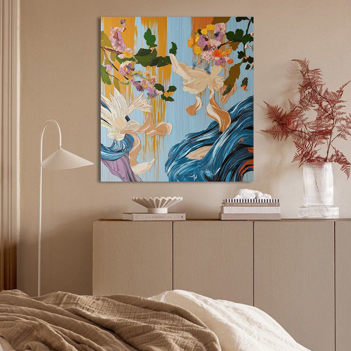 Whispers in Bloom - Textured Abstract Floral Oil Painting Large Hand-Painted Canvas Art