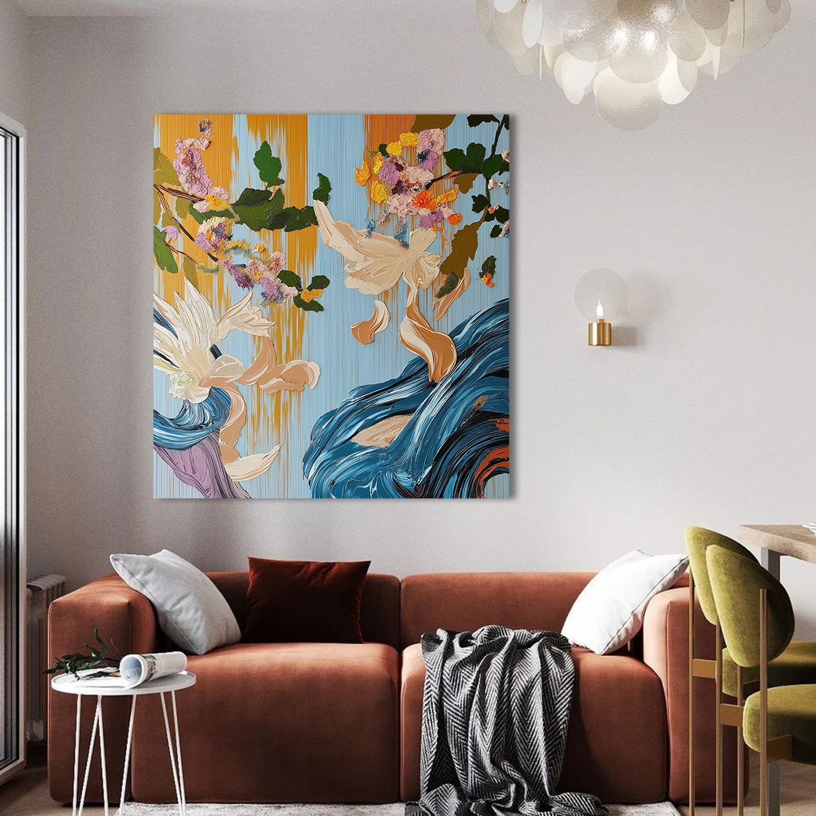 Whispers in Bloom - Textured Abstract Floral Oil Painting Large Hand-Painted Canvas Art