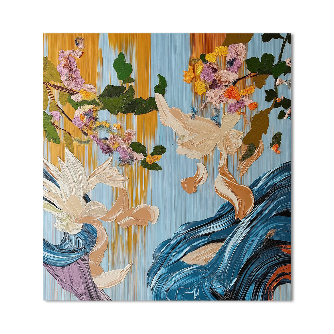 Whispers in Bloom - Textured Abstract Floral Oil Painting Large Hand-Painted Canvas Art