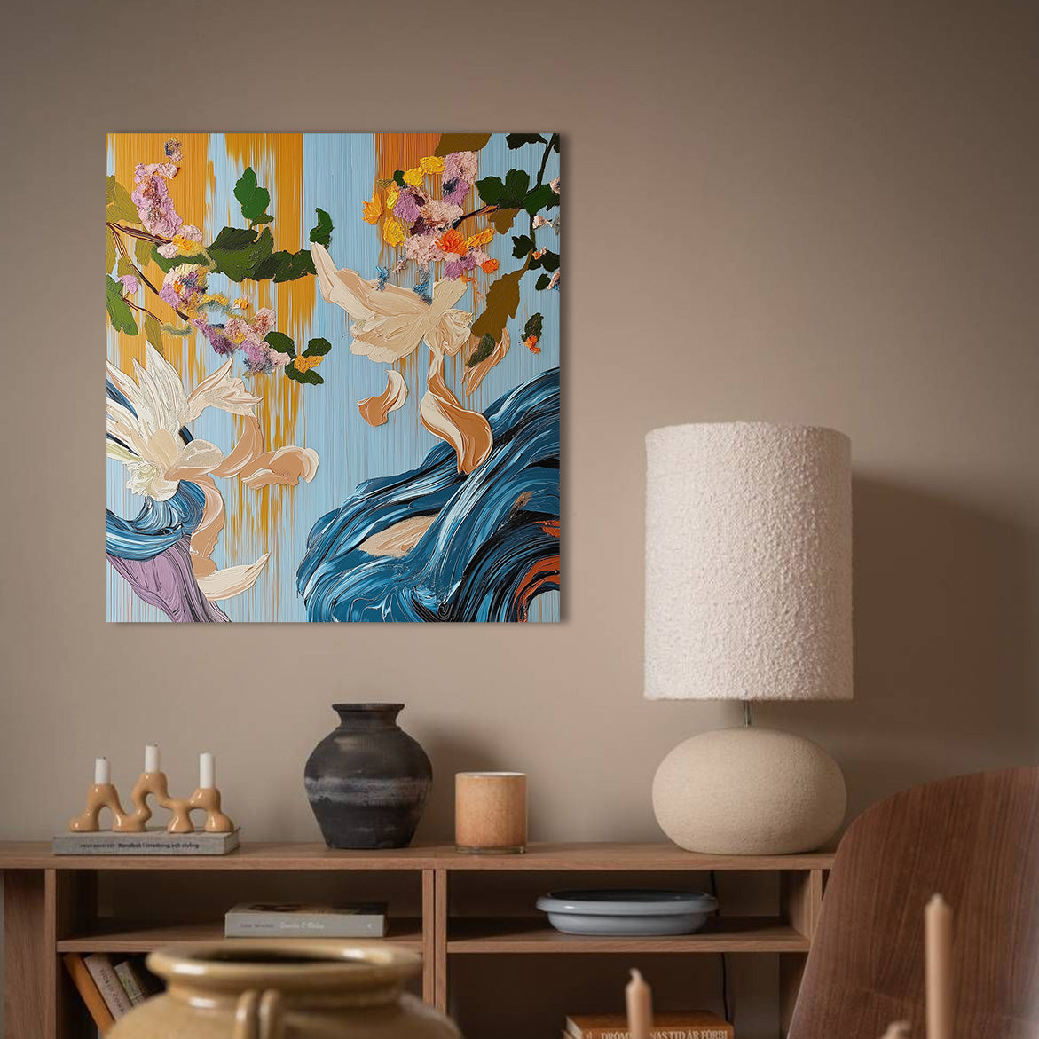 Whispers in Bloom - Textured Abstract Floral Oil Painting Large Hand-Painted Canvas Art