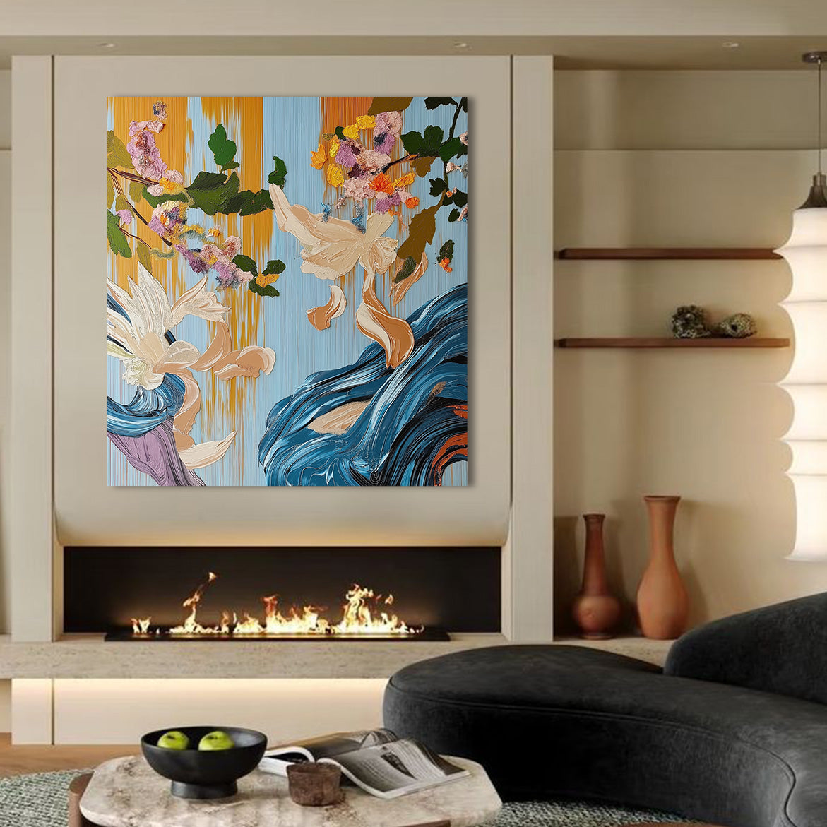 Whispers in Bloom - Textured Abstract Floral Oil Painting Large Hand-Painted Canvas Art