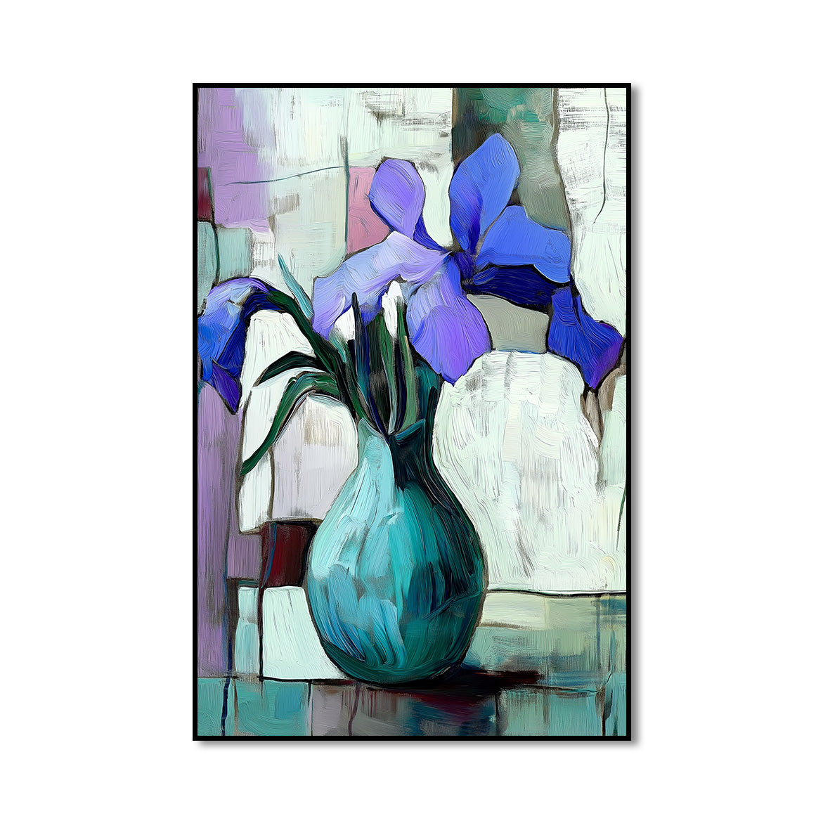 Whispers of Iris - Purple Iris Flower Oil Painting – Abstract Vase Wall Art on Canvas