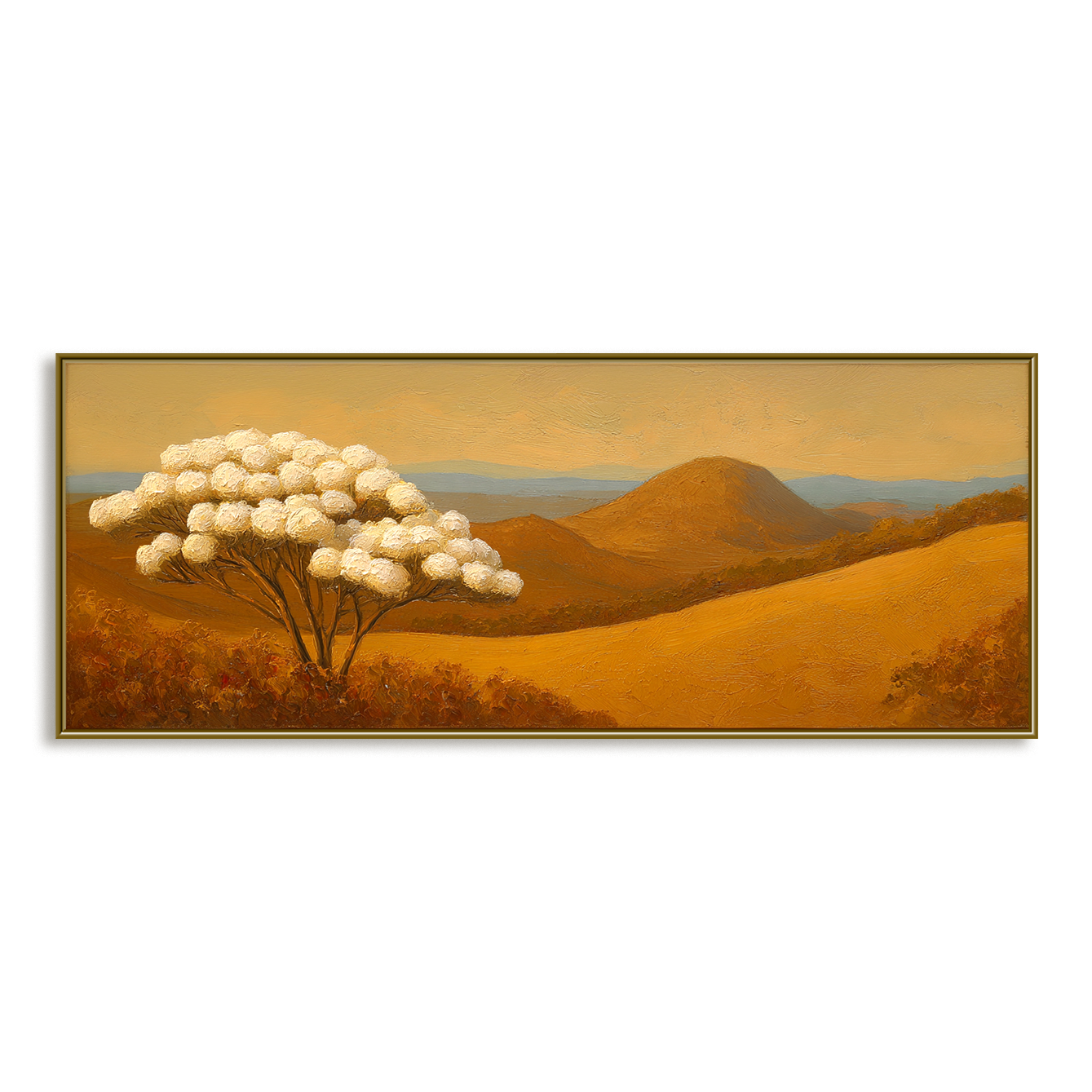 Large horizontal white tree landscape painting with rich texture, perfect for modern living room or bedroom wall decor.