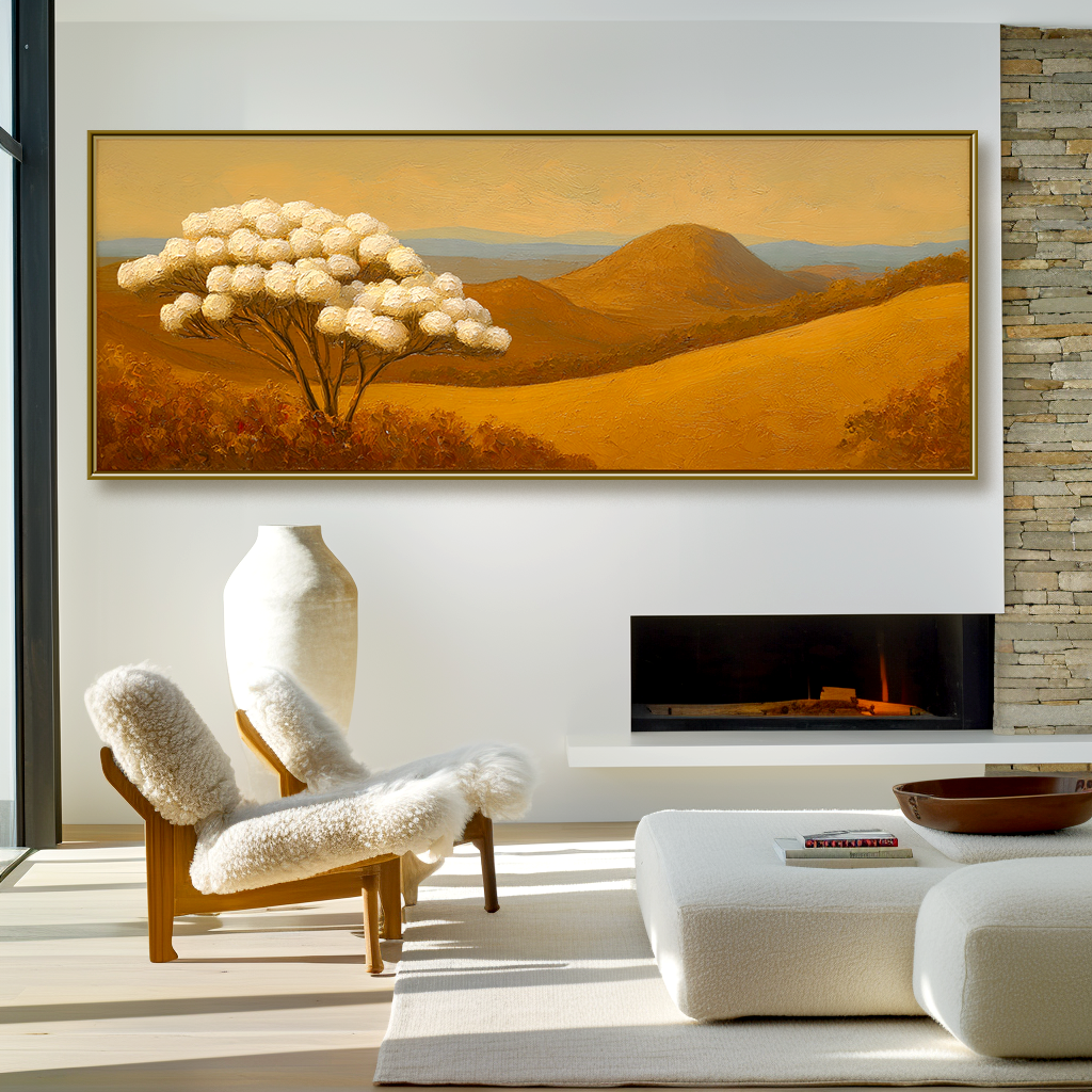 White Tree Landscape Painting – Large Textured Canvas Wall Art for Living Room Decor