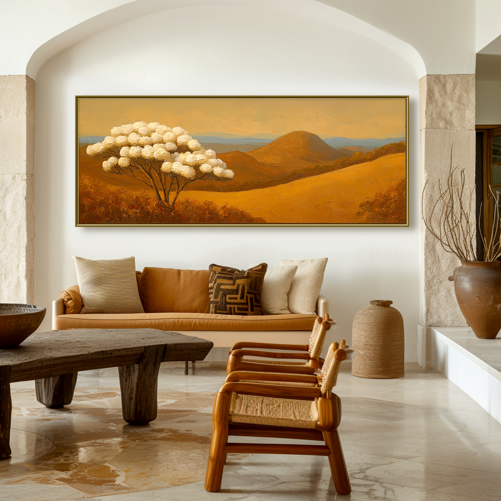 White Tree Landscape Painting – Large Textured Canvas Wall Art for Living Room Decor