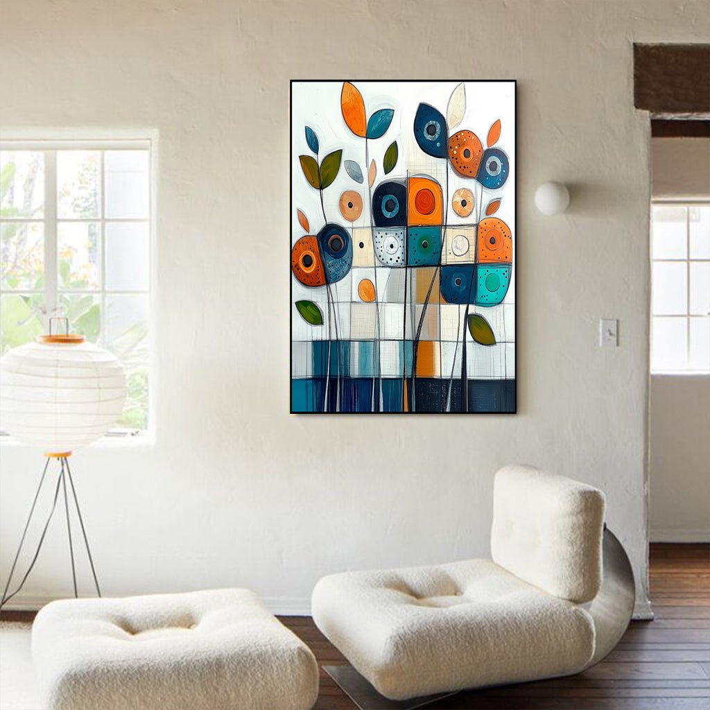 Joyful Geometry - Modern Geometric Floral Wall Art Colorful Abstract Canvas Painting