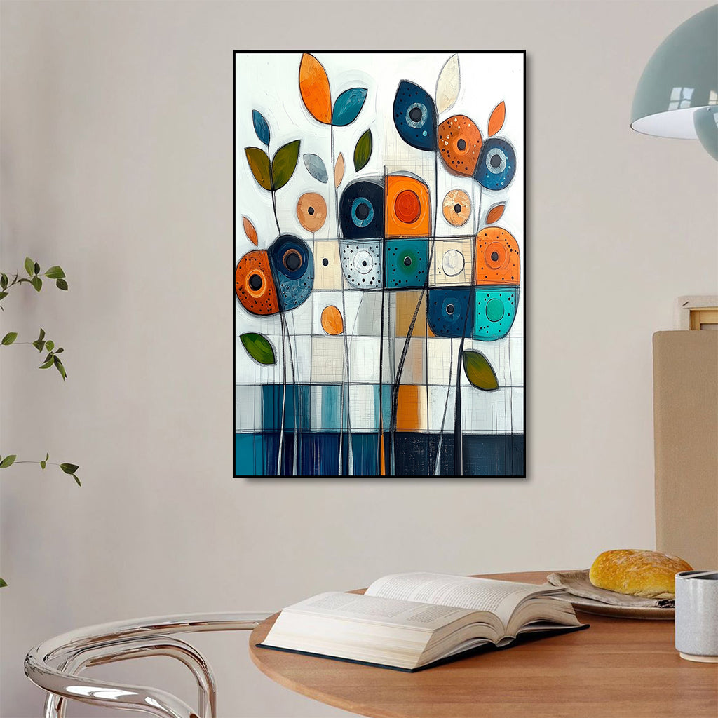 Joyful Geometry - Modern Geometric Floral Wall Art Colorful Abstract Canvas Painting