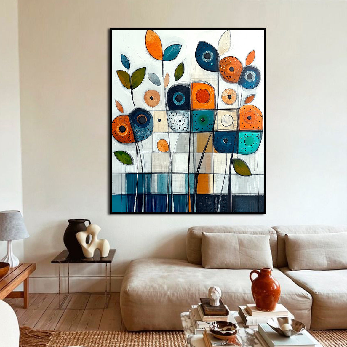 Joyful Geometry - Modern Geometric Floral Wall Art Colorful Abstract Canvas Painting