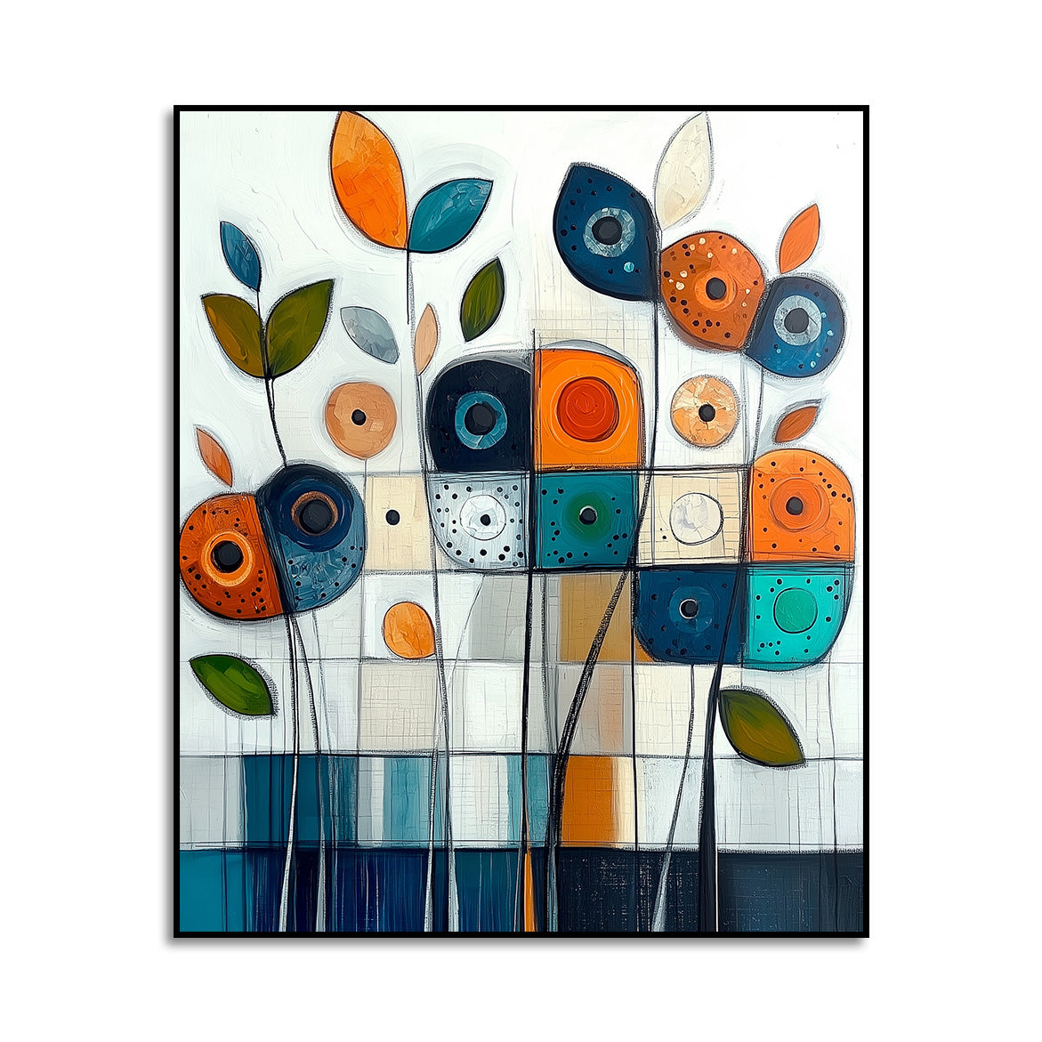 Joyful Geometry - Modern Geometric Floral Wall Art Colorful Abstract Canvas Painting