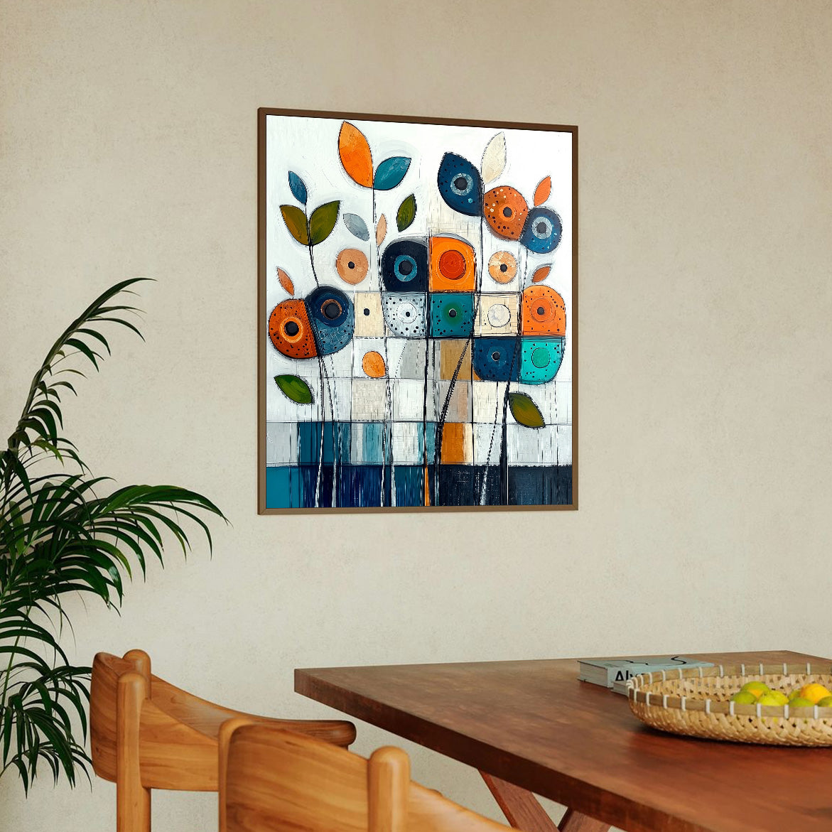 Joyful Geometry - Modern Geometric Floral Wall Art Colorful Abstract Canvas Painting