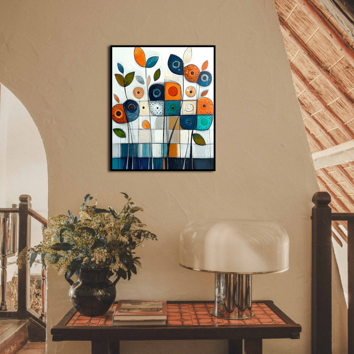 Joyful Geometry - Modern Geometric Floral Wall Art Colorful Abstract Canvas Painting