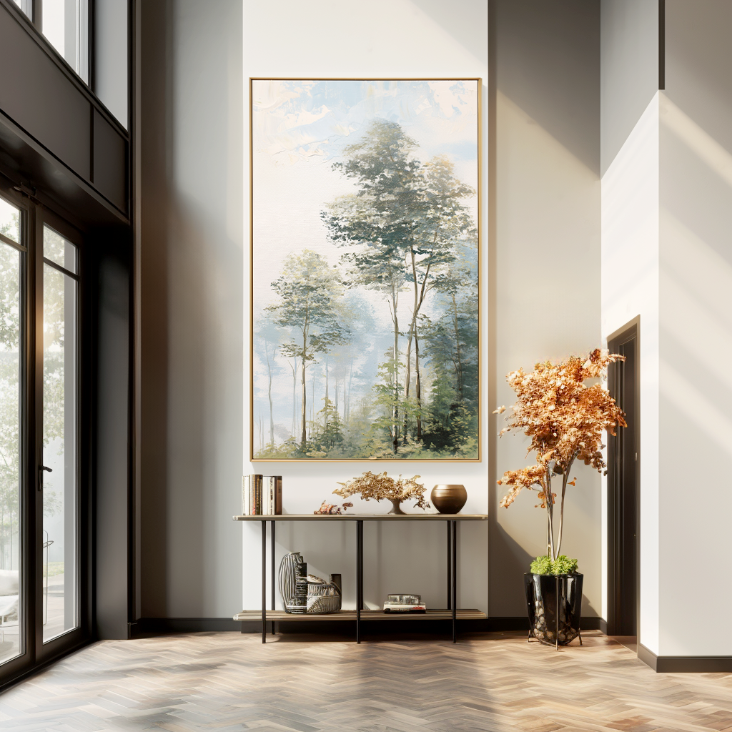 Soft Woodland Light – Hand-Painted Landscape Wall Art with Gentle Texture for Modern Home Decor