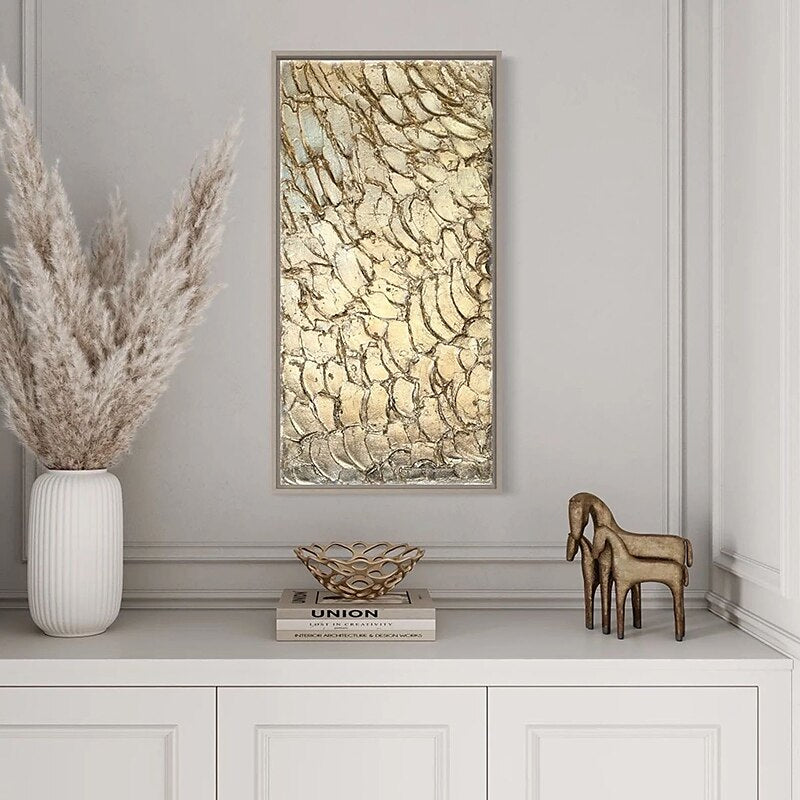 Golden Veil-Textured Gold Abstract Oil Painting | Vertical Luxury Canvas Art