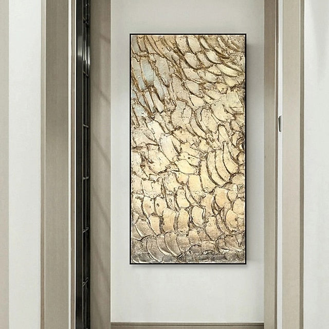 Golden Veil-Textured Gold Abstract Oil Painting | Vertical Luxury Canvas Art