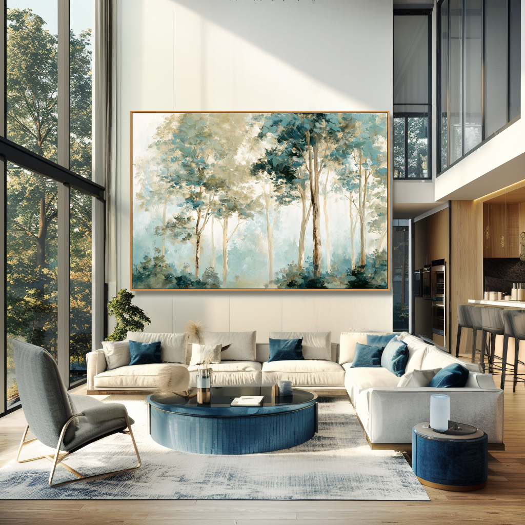 Mistwood Layers – Hand-Painted Landscape Wall Art with Textured Brushwork for Modern Home Decor