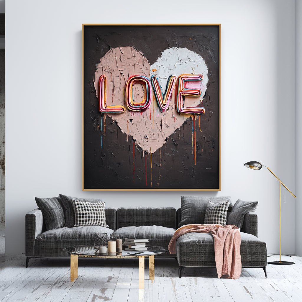 Neon Love Pulse – Hand-Painted Textured LOVE Wall Art for Modern Home Decor