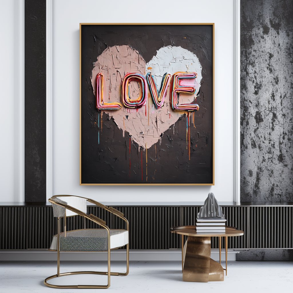 Neon Love Pulse – Hand-Painted Textured LOVE Wall Art for Modern Home Decor