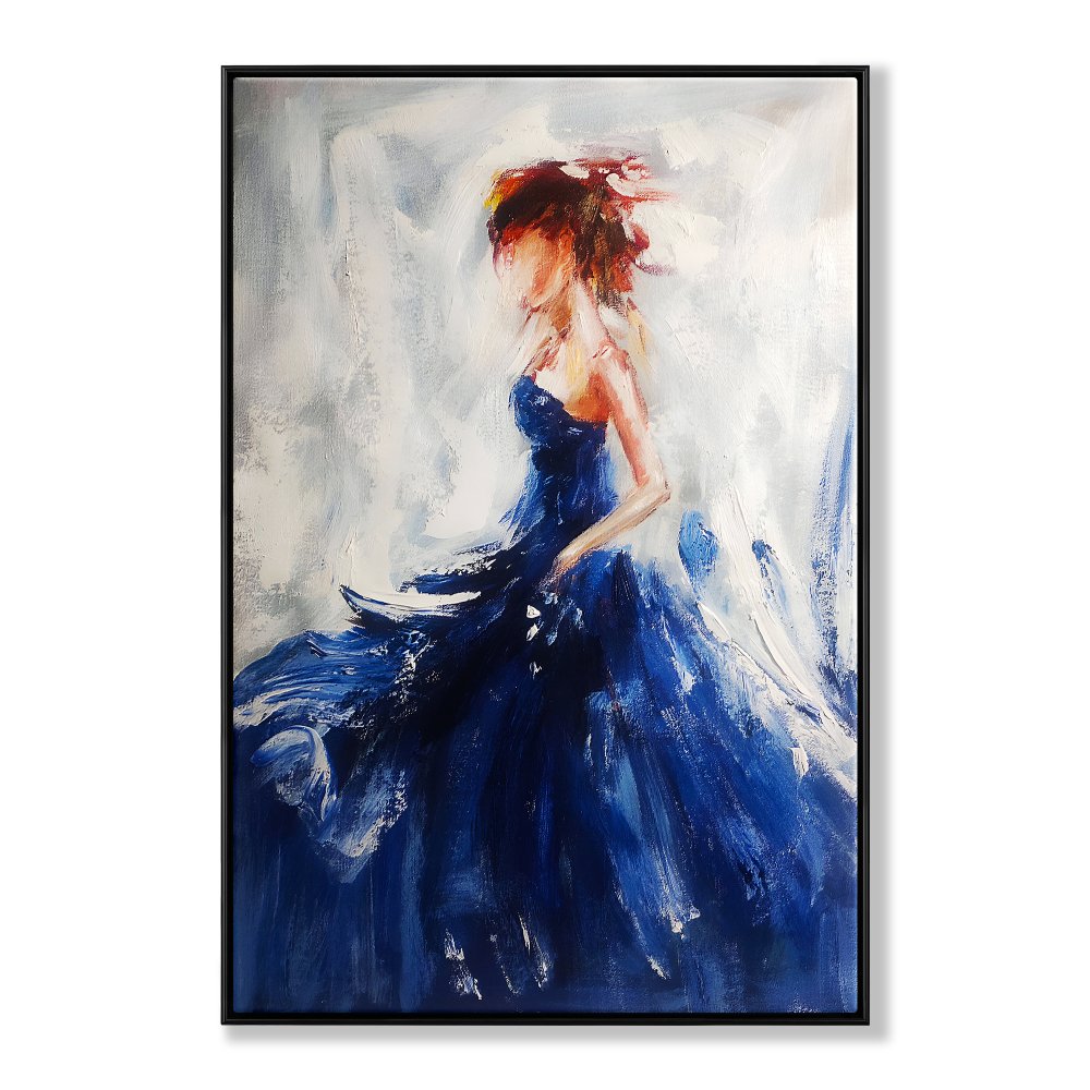 Dancer in Blue-Elegant Abstract Ballerina Oil Painting in Blue for Modern Decor