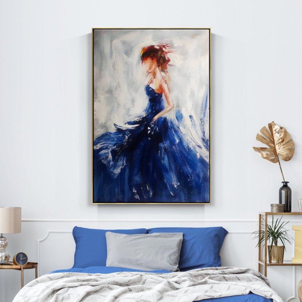 Dancer in Blue-Elegant Abstract Ballerina Oil Painting in Blue for Modern Decor