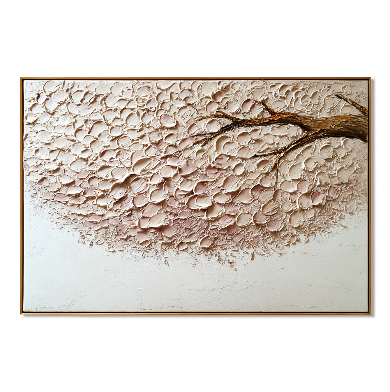 Petal Drift – Hand-Painted Textured Floral Branch Wall Art for Minimalist Home Decor