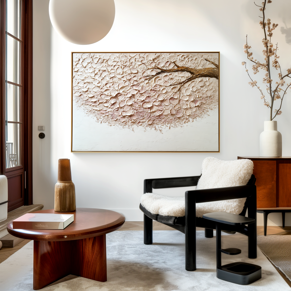 Petal Drift – Hand-Painted Textured Floral Branch Wall Art for Minimalist Home Decor