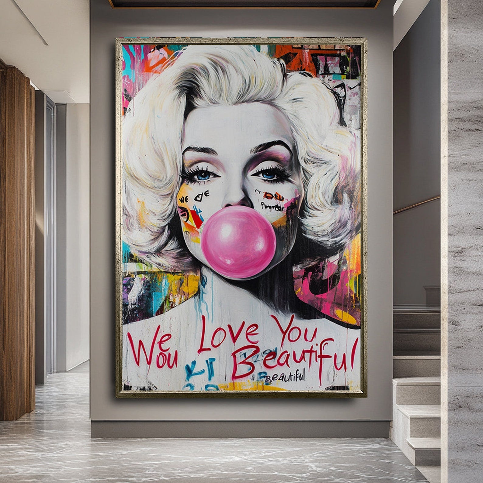 Pop Diva — Graffiti Pop Art Portrait Oil Painting, Modern Street Style Wall Art